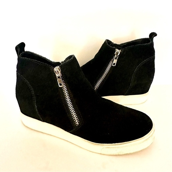 Steve Madden Wedgie Black Double Zipper High Top Sneaker Size 9.5 - Picture 2 of 9